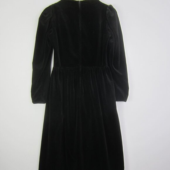 Vtg Laura Ashley Women S Black Velour Velvet LS Maxi Dress Waist 28" Fit Flare - Picture 2 of 10